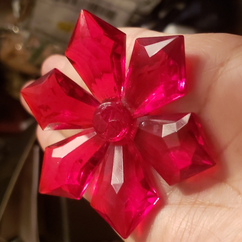 West Germany Vintage Lucite Fauceted RED FLOWER BROOCH STAMPED